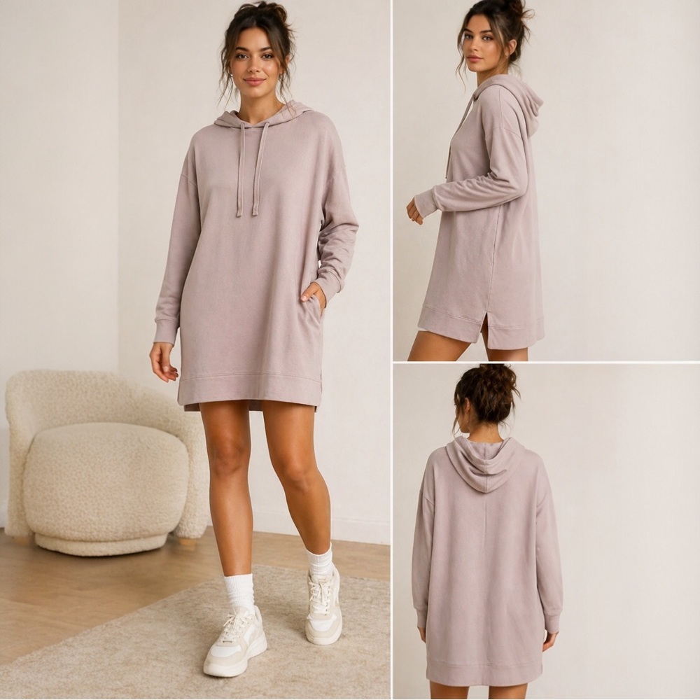 The Drop Iona Hooded Sweatshirt Dress Pink XL Cozy Lounge